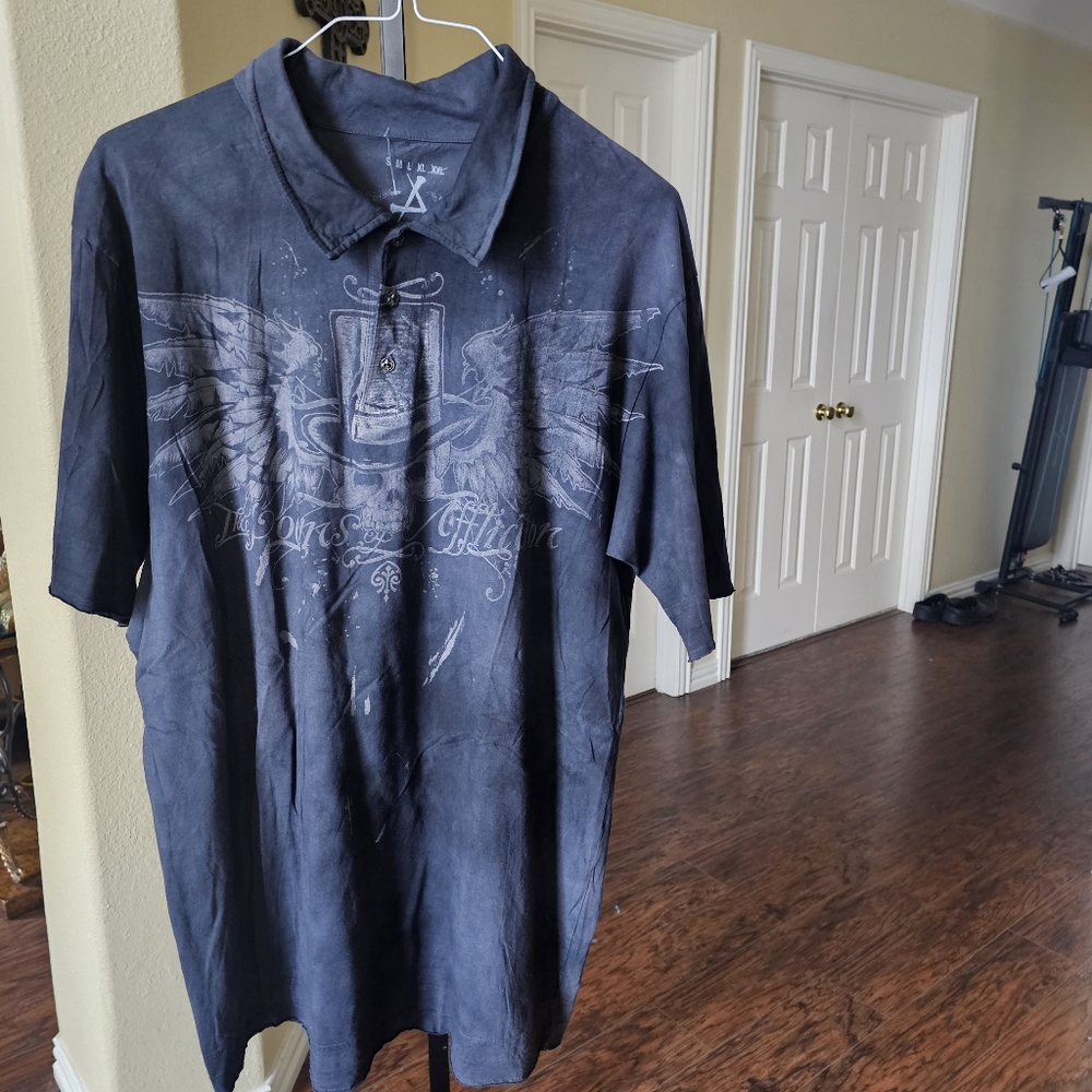 Affliction Polo Gray Collared Graphic Street Wear XXL "The Poem Of Afflictions"